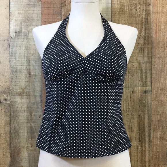 Land's End Swim Top Womens 6 Blue White Polka Dot Halter Tankini Swimwear - Picture 1 of 9